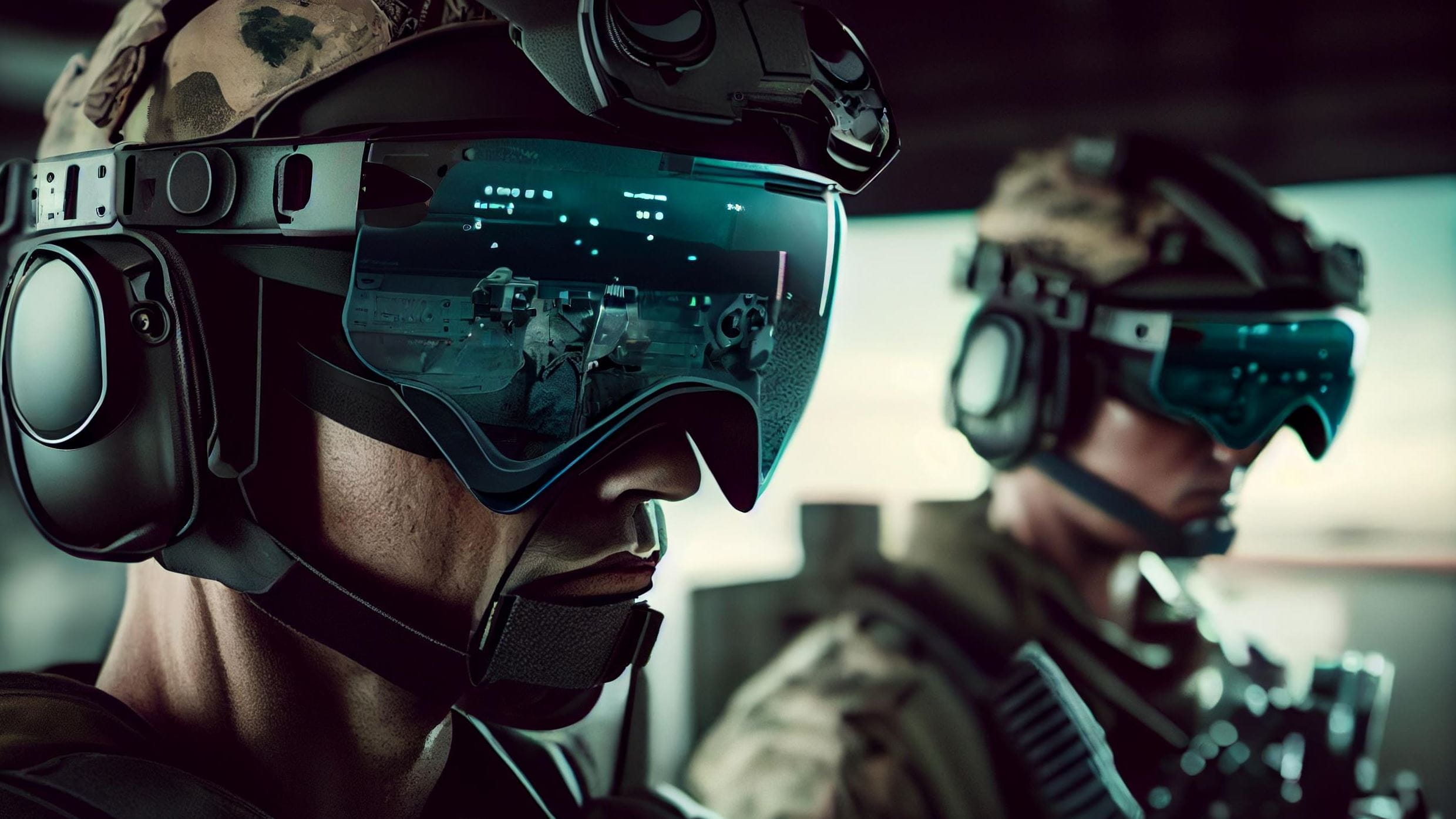 Soldiers using mixed reality headset