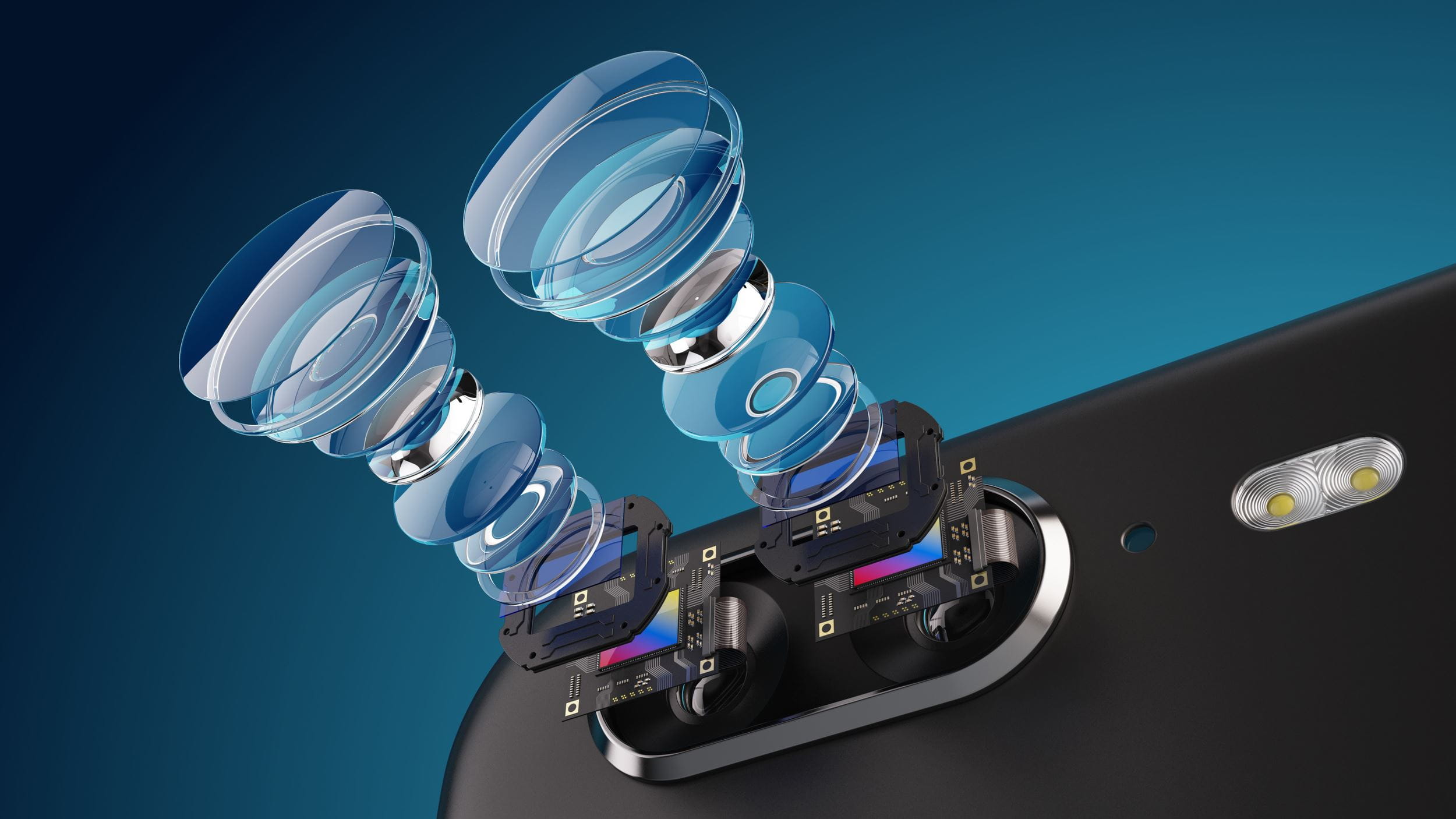Photo of a modern lens of smartphone double camera structure